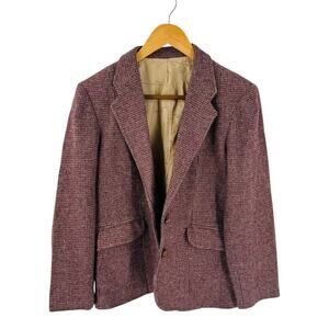 Vintage Oscar‎ De La Renta Tweed Blazer Brown Elbow Patch Wool Jacket Size M